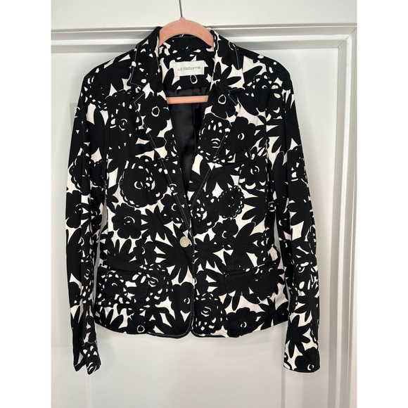Liz Claiborne Jackets & Blazers - Liz Claiborne Womens‎ Black White Floral Single Button Blazer Jacket Size 10